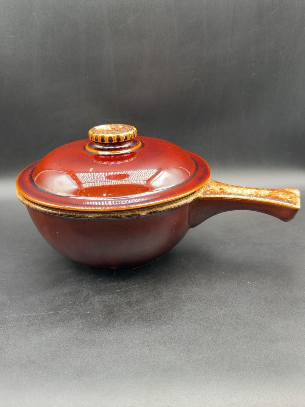 Vintage Hull Pottery Oven-Proof USA Brown Glazed Covered Casserole with Handle